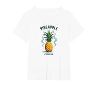 Upside Down Pineapple Express Tropical Retro Cool Vibes T-Shirt, Women's Plus, White, 5X