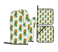 Upside Down Pines Oven Mitts and Pot Holders 4 Pcs Set,High Heat Resistant 500 Degree Extra Thicken Long Kitchen Cotton Oven Glove for Cooking