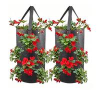 Upside Down Strawberry Planter - Vertical Growing - 11 Planting Holes Per Unit - Heavy Duty Felt Fabric - Forest Green Finish with Reinforced Hanging Straps - Gardening