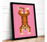 Upside Down Tiger Framed Wall Art Print A4 Black