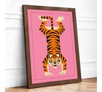Upside-Down Tiger Modern Framed Wall Art Print A1 (84.1×59.4cm) Walnut, Wall Decor for Living Room, Bedroom, Office & Home, Ready to Hang, Art Gift