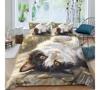 Upside Down Tuxedo Cat Duvet Cover Set 3 Piece Set 3D Zipper Closure