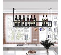 Upside Down Wine Rack with Boom,Ceiling Wine Rack,Bar Unit Floating Shelves,Wine Storage Rack with Stemware Hanger,Hanging Industrial Round Wine Rack for Bar Cafe Kitchen(Size:80 * 25 * 20cm,Col WFJ