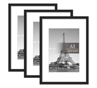 upsimples A3 Picture Frame, 3 Pack Black Photo Frame, Wall Hanging Picture 29.7 x 42cm