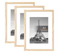upsimples A3 Picture Frame, 3 Pack Natural Photo Frame, Wall Hanging Picture 29.7 x 42cm
