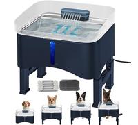UPSKY 2.4Gal Elevated Dog Water Fountain, 4 Adjustable Height Elevated Fountain, Blue01