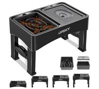 UPSKY 2-in-1 Elevated Bowls Slow Feeder, 4 Height Adjustable Raised Stand No Spill Water Dispenser, Anti-Slip Food and Water Bowl for Small Medium Dogs, Black