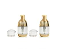 Upstore 2 Pcs 30ml 1oz Clear Plastic Lotion Bottles with Gold Pump Leak Proof Refillable Travel Dispenser Empty Cosmetic Containers for Shampoo Liquid Soap Foundation Essential Oils