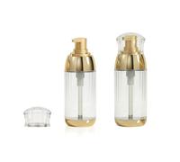 Upstore 2 Pcs 60ml 2oz Clear Plastic Lotion Bottles with Gold Pump Leak Proof Refillable Travel Dispenser Empty Cosmetic Containers for Shampoo Liquid Soap Foundation Essential Oils