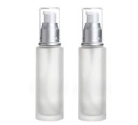 Upstore 2Pcs 100ml/3.4oz Empty Glass Lotion Pump Bottles Travel Frosted Lotion Dispenser Makeup Cosmetic Container Storage Bottles for Essential Oils Lotions Cream Foundation