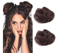 Upstore 2PCS Mini Claw Clip Hair Bun Extension Synthetic Hair Chignon Donut Wig Accessory Updo Space Bun Hair Pieces for Women Girls (Dark Brown, 6 cm Diameter)