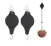 Upstore 2Pcs Retractable Plant Pulley Hook Adjustable Plant Hanger Hanging Flower Basket Hook Hanger for Garden Baskets Pots and Birds Feeder in Different Height Lower and Raise (Black)