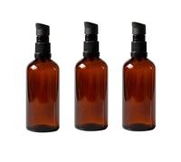 Upstore 3Pcs 100ml 3.3oz Amber Glass Lotion Pump Bottles Empty Refillable Travel Size Makeup Sample Packing Storage Containers for Essential Oils Skincare Toiletries