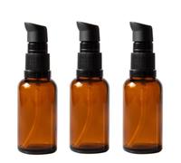 Upstore 3Pcs 30ml 1oz Amber Glass Lotion Pump Bottles Empty Refillable Travel Size Makeup Sample Packing Storage Containers Dispenser Vials for Essential Oils Skincare Toiletries