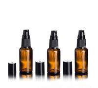 Upstore 3Pcs 30ml 1oz Amber Glass Travel Bottles Lotion Pump Bottles Dispenser Leakproof Empty Cosmetic Container Bottle Vial Jars for Essential Oil Blends Cream Lotions