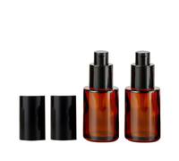Upstore 3Pcs 30ml 1oz Empty Amber Glass Lotion Pump Bottles Soap Dispensers Bottle Jar Refillable Cosmetics Toiletries Containers with Black Pump for Essential Oil Foundation Cream