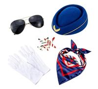 Upstore 5 Pcs Flight Attendant Costume Accessories, Stewardess Costume Set with Stewardess Hat Scarves Brooch Sunglasses Gloves for Adults (Blue)