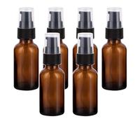 Upstore 6Pcs 30ml/1oz Amber Glass Lotion Pump Bottles with Black Press Top Empty Refillable Travel Size Cosmetic Makeup Pump Dispenser Storage Container Jars for Cream Essential Oils Foundation