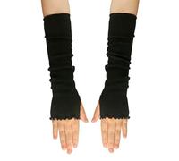 UPSTORE Lotus Leaf Edge Style Fingerless Elastic Stretch Arm Winter Warmer Long Arm Sleeve for Ladies Women Girl (Black)