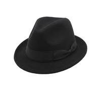 Upstore Mens Classic Manhattan Trilby Fedora Hat Short Brim Structured Gangster Felt Hat with Band Black