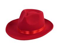 UPSTORE Wide Brim Fedora Hat with Satin Ribbon Soft Felt Panama Dress Hat for Women Men, Red, One Size