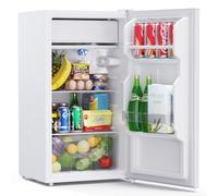 Upstreaman 85L Under Counter Fridge 83cm with LED Light, 2 Large Door Shelf, Drawer, Adjustable Thermostat, Quiet 39dB, Reversible Door, Small Fridge White, CR85