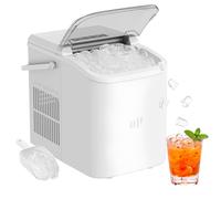 Upstreman White Ice Maker Machine, Ice Ready in 6 Mins, Portable Small Ice Cube Maker with Basket & Scoop, Self-Cleaning, 12kg/24h, 2 Bullet Ice Sizes Making for Home, RV, Office, Countertop, BI12