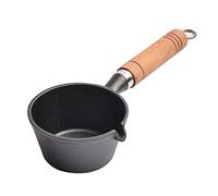 UPTALY Φ 4.3 inch Mini Cast Iron Butter Warmers (8.5 oz), with Wood Handle, No Coating, Small Omelet Pans with Spout, Milk Pot, Portable Egg pan for Camping, Black Miniature Saucepan