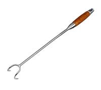 UPTALY 1 pcs 16 inch Pigtail Food Flipper, with Double Hooks, Thickened SUS430 Stainless Steel, Extra Long Meat Turner, with Rose Wood Handle, Heavy Duty BBQ Meat Hooks, Large Sized Turkey Fryer Hook