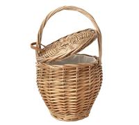 UPTALY 1 pcs Natural Willow Wicker Handbag with Lid (7.9'' x 13.4''), Handcrafted, Retro Bucket Bag with Cover, Round Flower Basket, Hanging Planters, Rattan Tote Bag for Women, Beach Bag, for Picnic