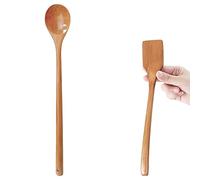 UPTALY 1 pcs Thin Wood Turner for Omelet (10'' x 1.8''), 1 pcs Long Handle Mixing Spoon (13'' x 2''), Natural Solid Wooden, no Glue, no Splicing, Small Fried Egg Spatula, Extended Stirring Spoon