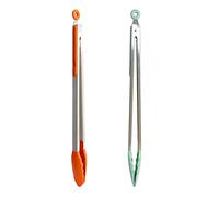 UPTALY 18 inch Extra Long Grill Tongs (1 orange + 1 mint green), with Silicone Tip Head, Stainless Steel Barbecue Tongs with Long Handle, Large Sized Food Tong, Extended Serving Tong