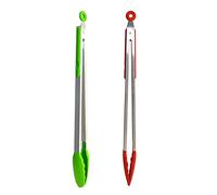 UPTALY 18 inch Extra Long Grill Tongs (1 pcs Emerald Green, 1 pcs Red), with Silicone Head, Stainless Steel BBQ Tongs with Long Handle, Large Sized Food Tong, Extended Tong for Non-Stick Cookware