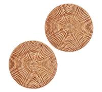 UPTALY 2 pcs Natural Rattan Placemats (22 cm), Hand Woven, 0.5 cm Thick, Decorative Mats for Kitchen Countertop, Non Slip Table Mat, Heat Resistant Round Place Mats