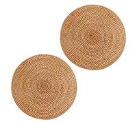 UPTALY 2 pcs Natural Rattan Placemats (25 cm), Hand Woven, 0.5 cm Thick, Decorative Mats for Kitchen Countertop, Non Slip Table Mat, Heat Resistant, Round Place Mats