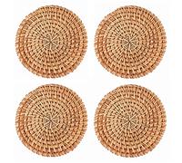 UPTALY 4 pcs Natural Rattan Coasters (10 cm), Hand Woven, 0.5 cm Thick, Decorative Placemats for Kitchen Countertop, Non Slip Table Mat, Heat Resistant Round Place Mats