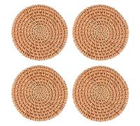 UPTALY 4 pcs Natural Rattan Coasters (8 cm), Hand Woven, 0.5 cm Thick, Decorative Mats for Kitchen Countertop, Small Cup Mat, Heat Resistant, Round Place Mats