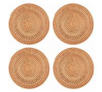 UPTALY 4 pcs Natural Rattan Placemats (18 cm), Hand Woven, 0.5 cm Thick, Decorative Mats for Kitchen Countertop, Non Slip Table Mat, Heat Resistant Round Place Mats