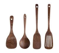 UPTALY 4 pcs Wooden Kitchen Utensils Set (A5), Natural Black Walnut Spoons, Thickened Ladle, Wood Slotted Spatula Turner, Extra Long Mixing Spoon, Scraper