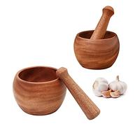 UPTALY Set of 2 Natural Wooden Pestle and Mortar (Large Size Diameter 4.5 inch + Small Size Diameter 3.7 inch), Sturdy Rosewood Garlic Mills Bowl, Wooden Spices Masher, Manual Masher