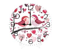 Uptell Wall Clock For Valentine's Day, Bird Heart Red Tree Wood Silent Wall Clock Battery Operated Round Clock Country Style Wall Clocks Easy to Read Classic Clock for Home Living Room Clock 25cm