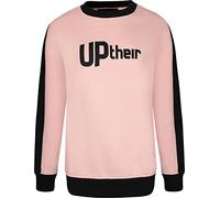 Uptheir Annie Women's Logo Printed Sweatshirt in Pink - Plus Size Casual Jumper with Striped Sleeves and Ribbed Cuffs - Comfortable Fit Pullover - M