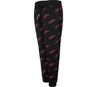 Uptheir Holly Women's Script Logo All Over Print Joggers in Black - Plus Size Comfortable Fit Trousers - Elastic Drawstring Waist Sweatpants - 2XL