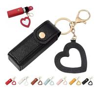 Uptiar Lip Oil Keychain - Mirror & Oil 2-in-1 Holder for Lip Gloss Lipstick & Balm, Portable PU Leather Keychain with Mirror, Black, One size