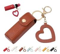 Uptiar Lip Oil Keychain - Mirror & Oil 2-in-1 Holder for Lip Gloss Lipstick & Balm, Portable PU Leather Keychain with Mirror, Brown, One size