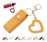 Uptiar Lip Oil Keychain - Mirror & Oil 2-in-1 Holder for Lip Gloss Lipstick & Balm, Portable PU Leather Keychain with Mirror, Yellow, One size