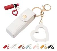 Uptiar Lip Oil Keychain - Mirror & Oil 2-in-1 Holder for Lip Gloss Lipstick & Balm, Portable PU Leather Keychain with Mirror, White, One size