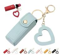 Uptiar Lip Oil Keychain - Mirror & Oil 2-in-1 Holder for Lip Gloss Lipstick & Balm, Portable PU Leather Keychain with Mirror, Blue, One size