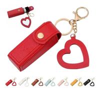 Uptiar Lip Oil Keychain - Mirror & Oil 2-in-1 Holder for Lip Gloss Lipstick & Balm, Portable PU Leather Keychain with Mirror, Red, One size