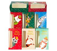 Uptotop Christmas Cookie Boxes, 24 Pcs Small Christmas Party Boxes with 6 Different Designs and Color, Xmas Bakery Pastry Boxes for Pastries, Cupcakes, Brownies, Donuts, 4" x 2.7" x 6.3"